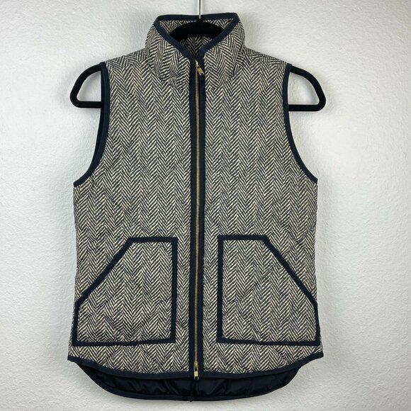 J.CREW Jackets & Blazers - J.CREW Quilted Vest Womens Size XXS Excursion Herringbone Full Zip Down Gray